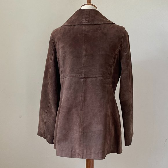XOXO Chocolate Brown Suede Coat Double Breasted Jacket size L - Picture 3 of 14